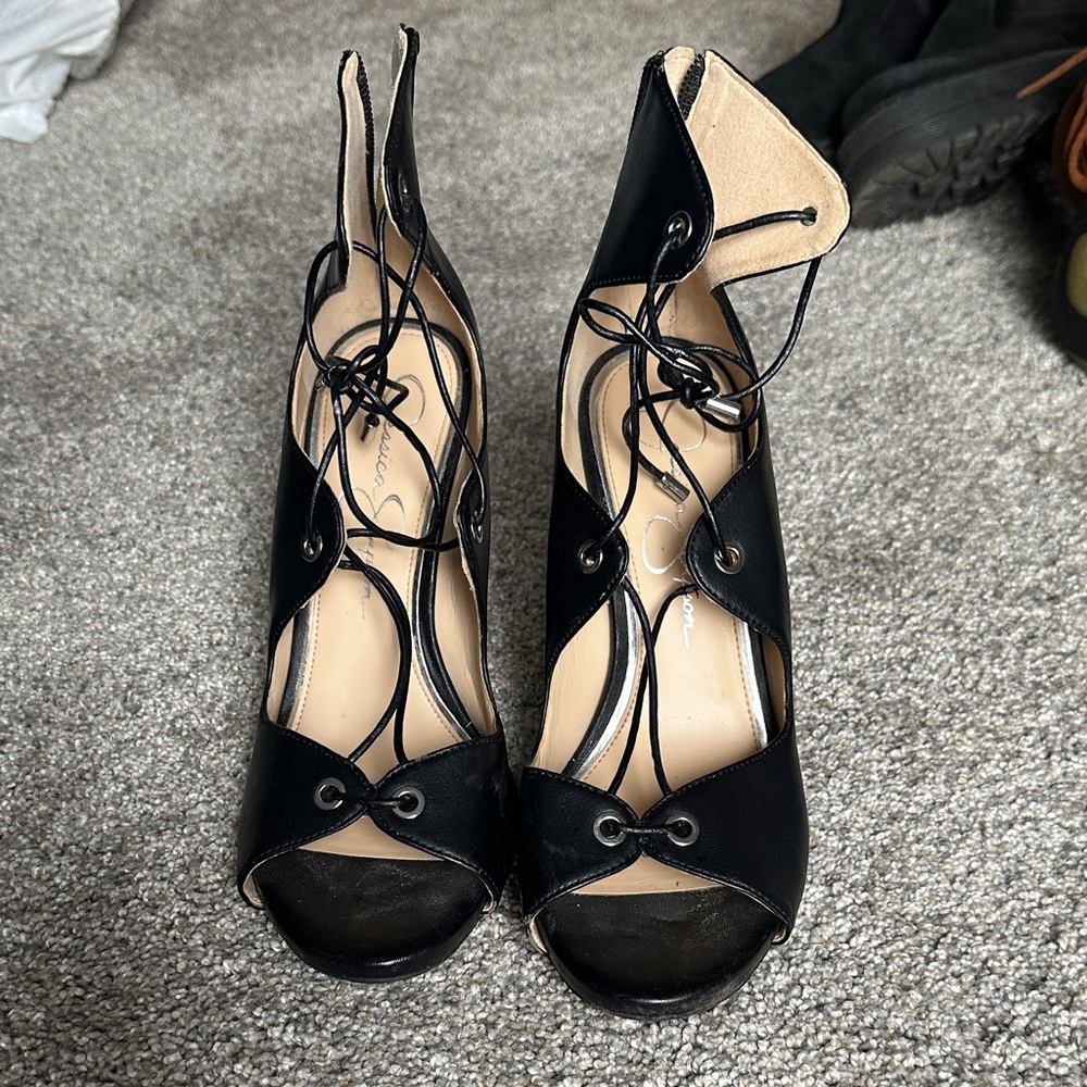 Jessica Simpson Black Lace-Up Heels
